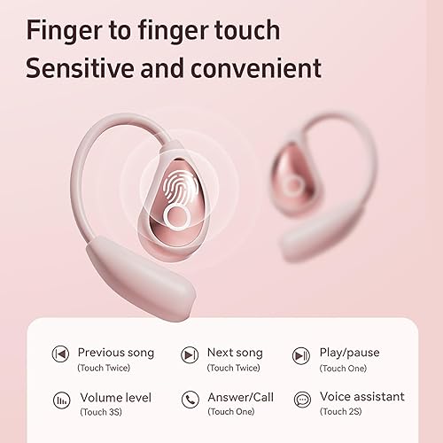 Miniatura 3 de Auriculares de oreja abierta rosa para mujer, auriculares inalámbricos Bluetooth 5.4 para orejas pequeñas, conducción de aire, ajuste cómodo, tiempo