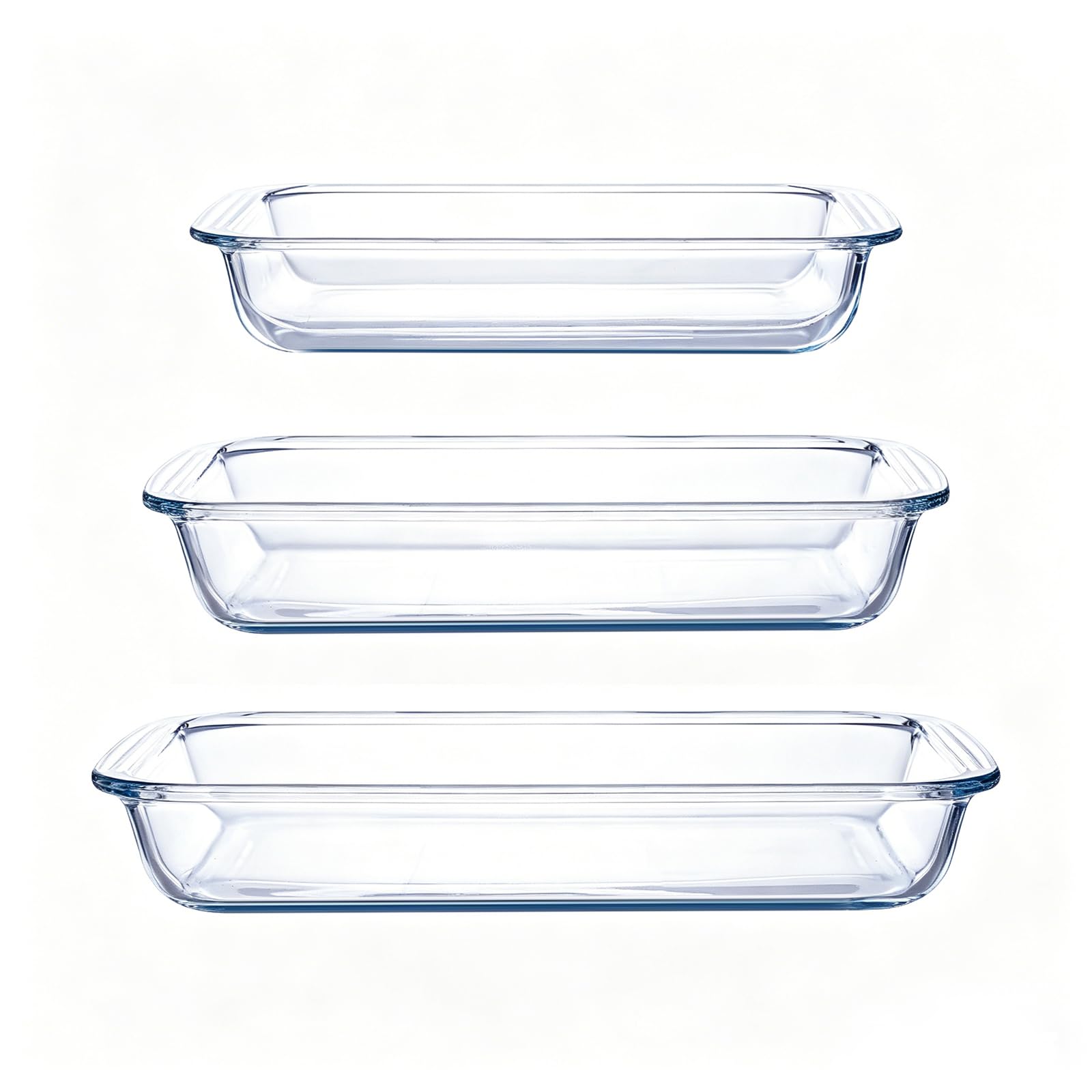 Lot de 3 Plaques de Cuisson Rectangulaires en Verre Borosilicate de 2,3 Litres + 1,6 Litre + 1 Litre pour Micro-ondes et Four, Adaptées pour la Cuisine, la Cuisson du Pain, des Gâteaux et des Repas