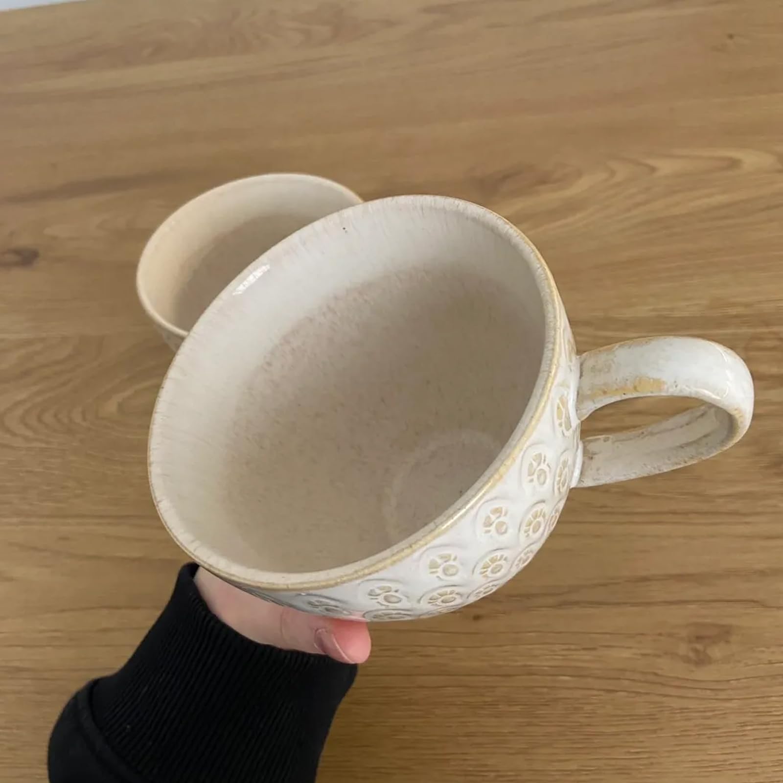Vintage Teetasse Bunt Handbemalt Kaffeetasse Becher Geschirr Große Tasse Keramik Handgetöpfert Kaffeebecher Porzellan Cappuccino Tasse Coffee Milk Tea Mug (Beige-500ml) Küche, Haushalt & Wohnen