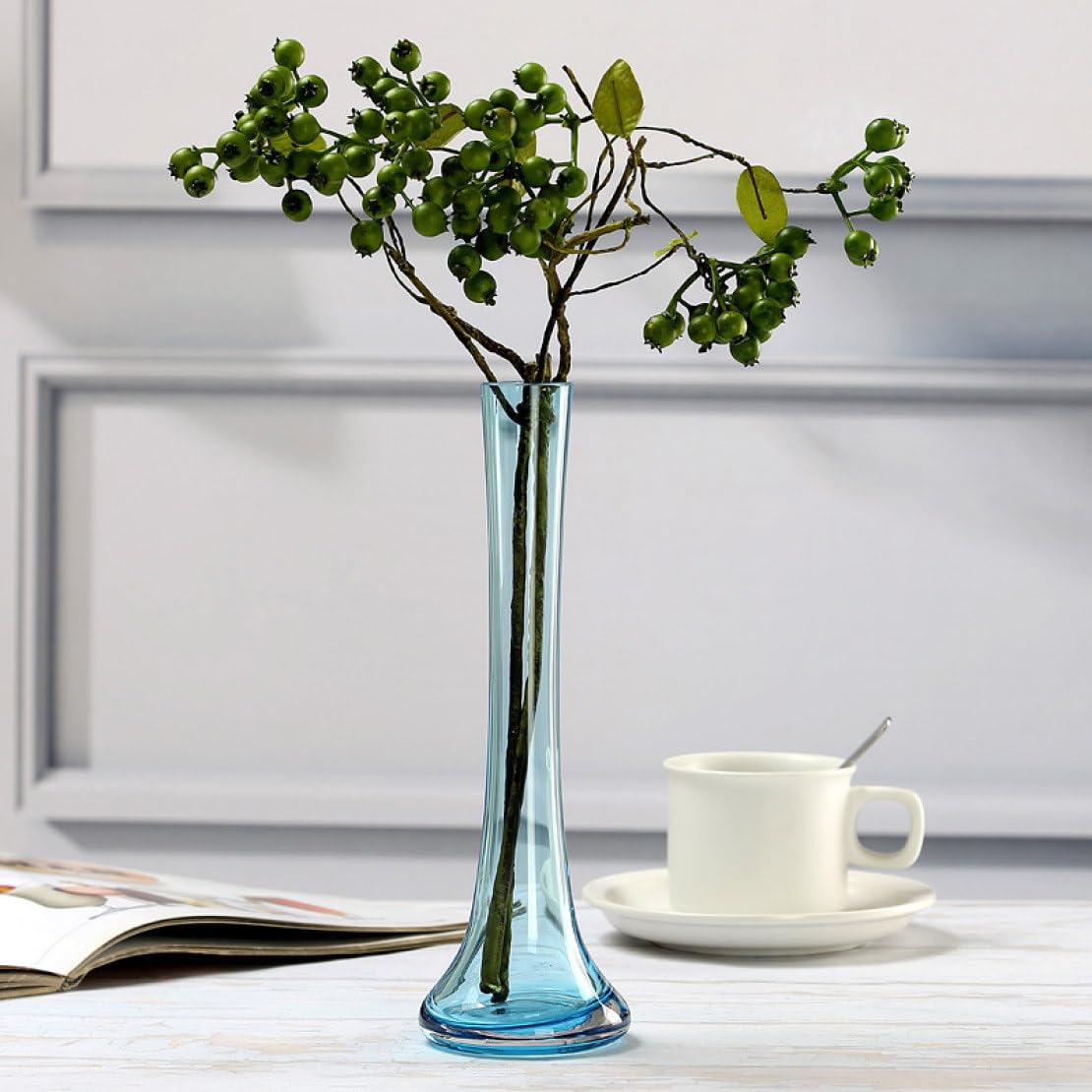 大きな透明青色ガラス花瓶 Amazon.co.jp: YJFFQ ガラスの花瓶 花びん 大きな花瓶 ブルー 一輪挿し
