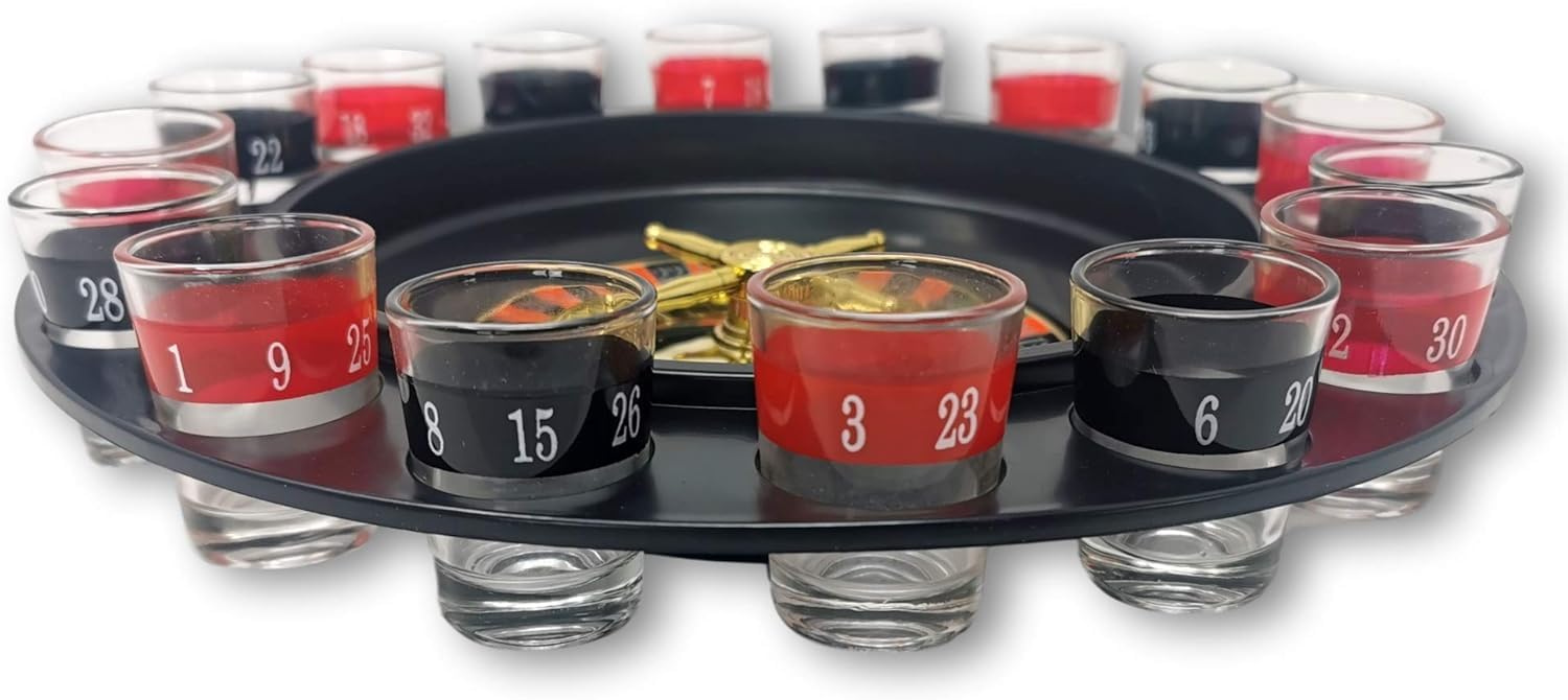 SPARKLERS CLUB Gioco Roulette 30 cm - Gioco per aperitivo Roulette 16 bicchieri e 2 sfere, ideale per la serata tra amici Capodanno, aperitivo e vigilia del 31 dicembre