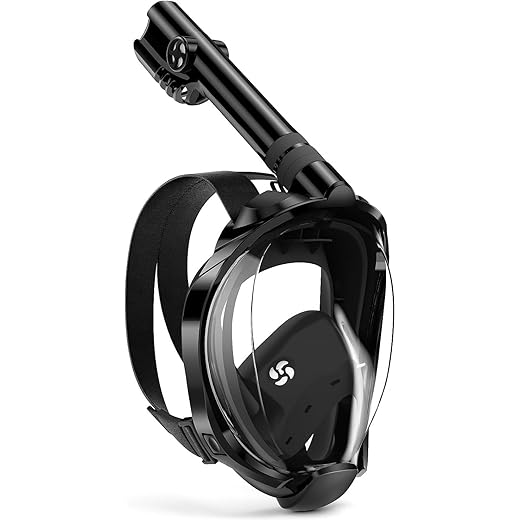 Delavala Full Face Snorkeling Mask Diving Gear - Latest Dry Top System,180 Degree Panoramic View Snorkeling Mask with Camera Mount,Safe Breathing,Anti-Leak Anti-Fog-Swim Fins (Black - Large/X-Large)