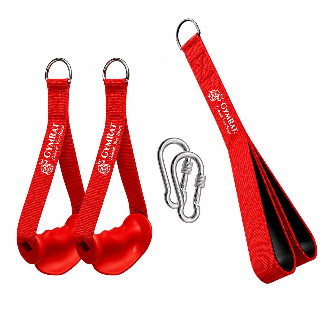 GYMRAT™ Ergonomic Resistance Band Handles with 2 Carabiners, Heavy-Duty Exercise Handles for Home/Gym Workout Equipment (RED with TRICEP Rope)-image-25