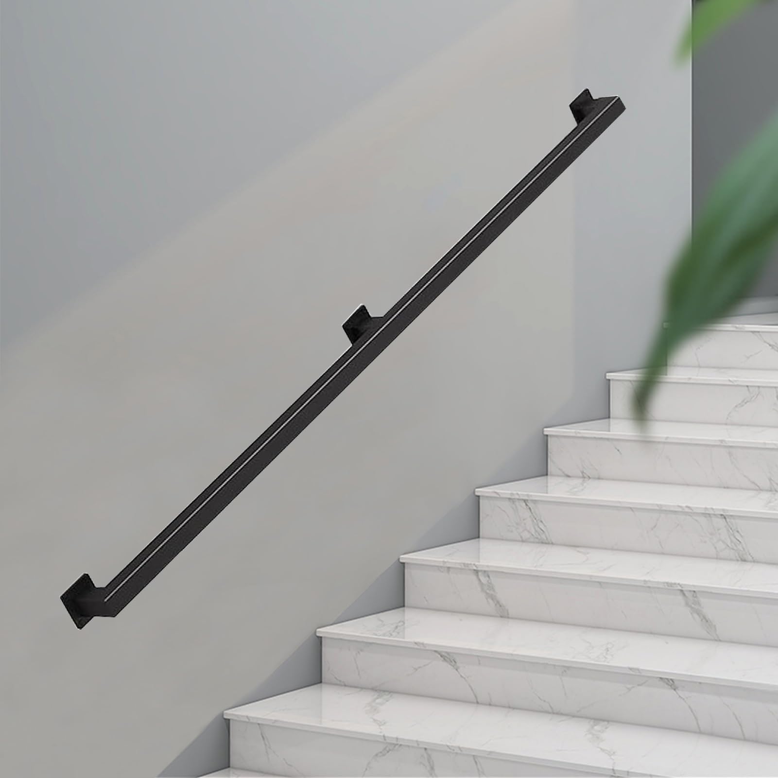 Attrex Black Wall Mount Banister Handrail For Stairs Indoor And Outdoor Wrought Iron Hand Rail Balustrade, /White/Gold Square Stair Railing Safety Grab Bar Modern Home Decoration Rails(,9.2Ft/280Cm)