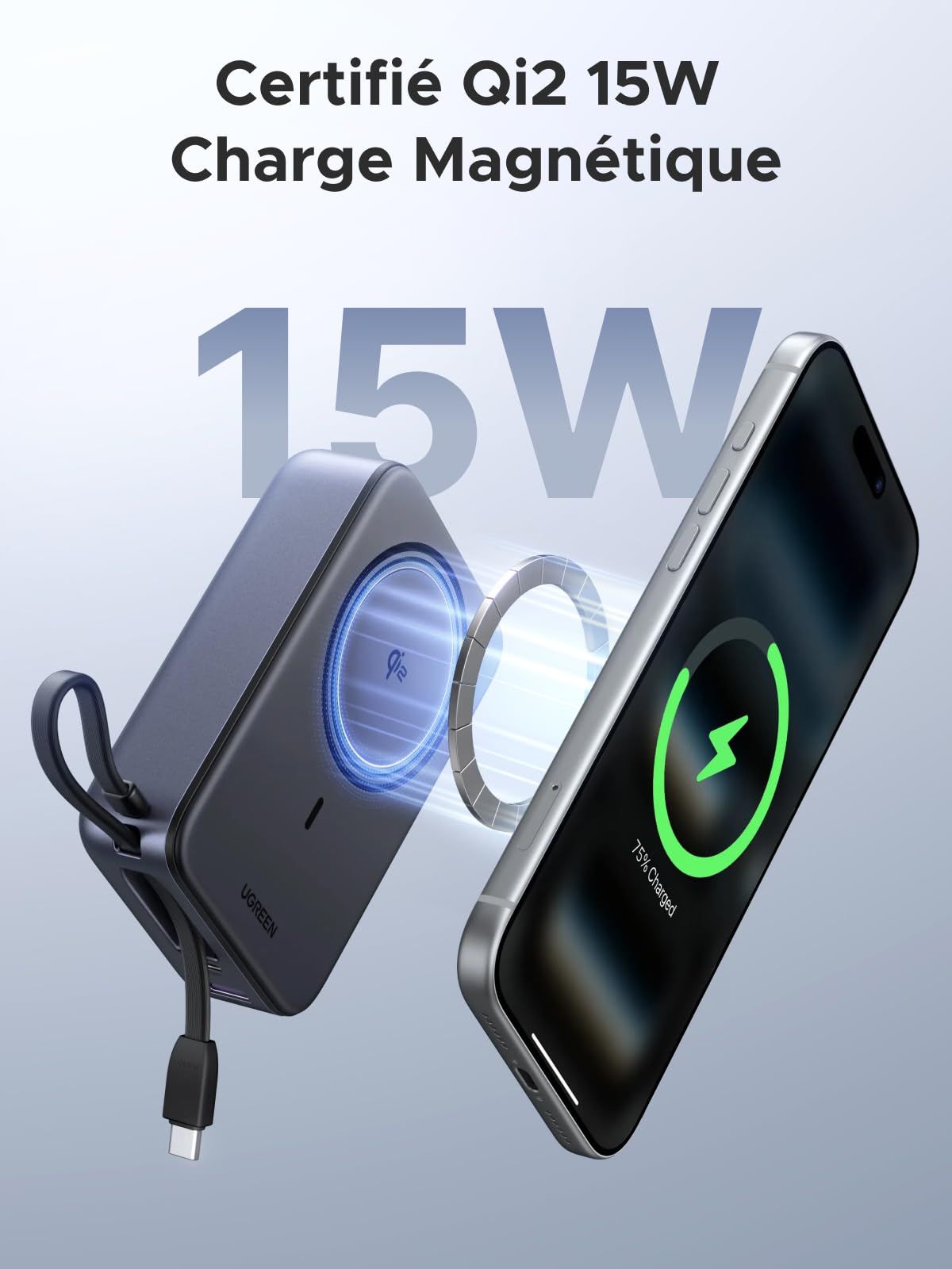 UGREEN Zapix Qi2 15W Batterie Externe MagSafe 20000mAh Power Bank USB C 30W