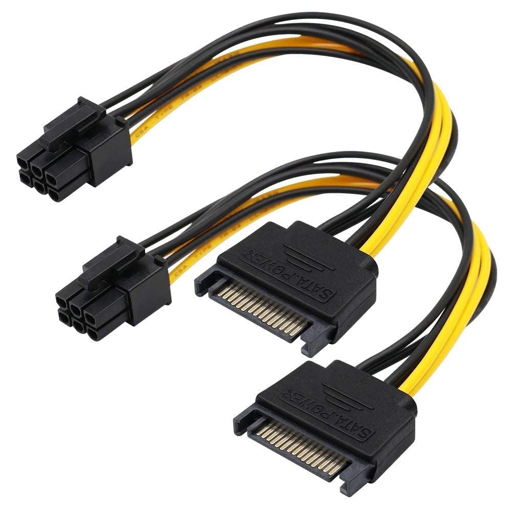 AdzMozi SATA 15 Pin to ATX 6 Pin PCI Express Graphics Video Card Power Cable Adapter (Pack of 2)(Yellow & Black Mix)-picture-26