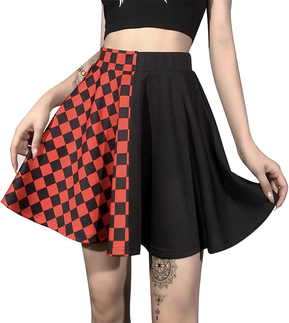 DINGJIUYANWomen Punk Mini Skirt Plaid Patchwork Skirt Vintage JK Gothic Style High Waist Harajuku Grunge Y2K Skirts