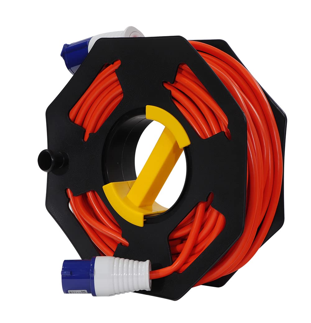 Streetwize Accessories Black Streetwize - Heavy Duty 25 Metre Cable Reel Tidy With Built-In Handle + 230V Caravan Site Extension Lead Hook Up Cable Camping/Caravan/Motorhome