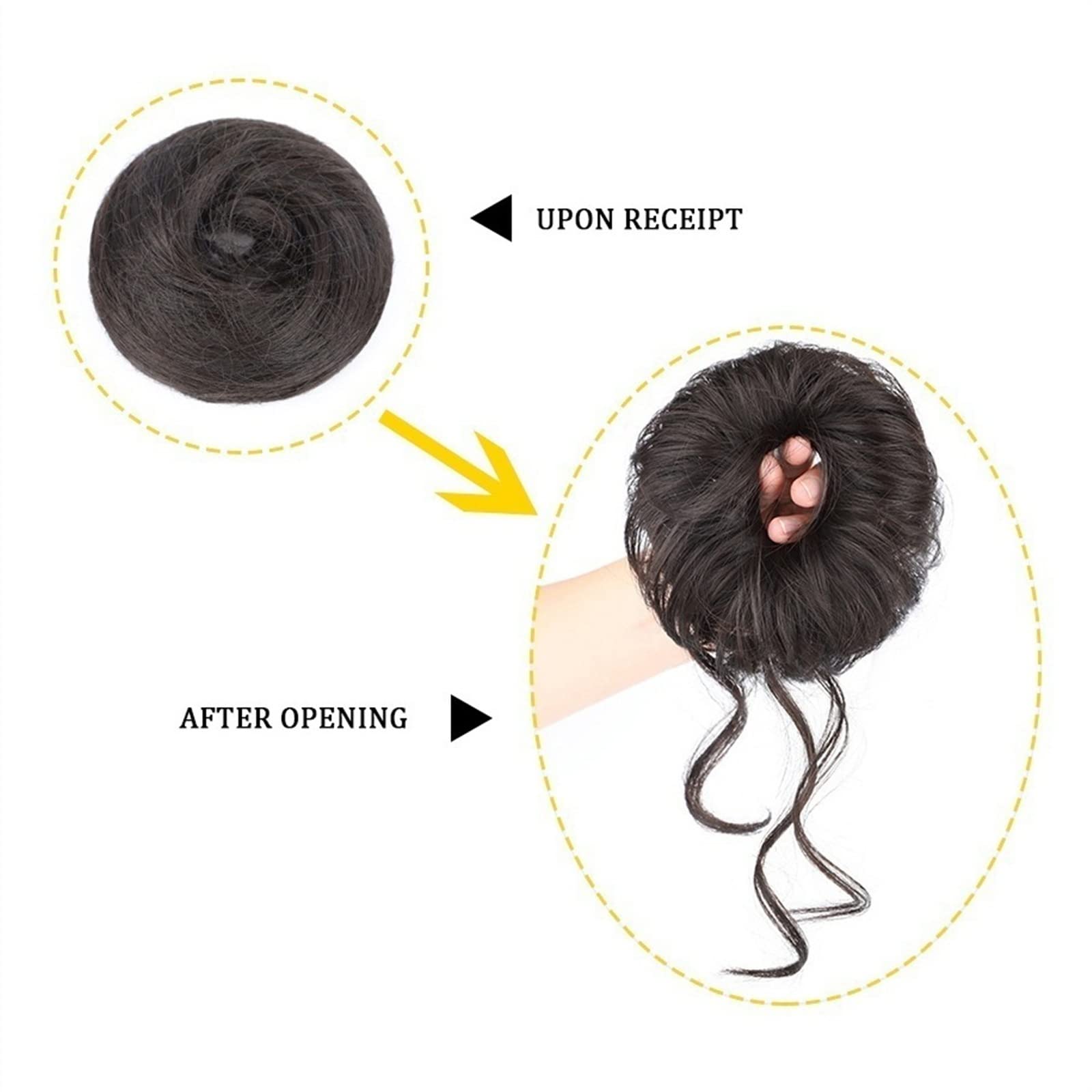 Haarknoten 2 Stück Dutt-Hochsteckfrisur-Haarteile for Frauen, synthetischer, gerader Donut-Chignon mit elastischem Gummiband, Haargummis, unordentliches Haar Haarschmuck Damen (Color : B)