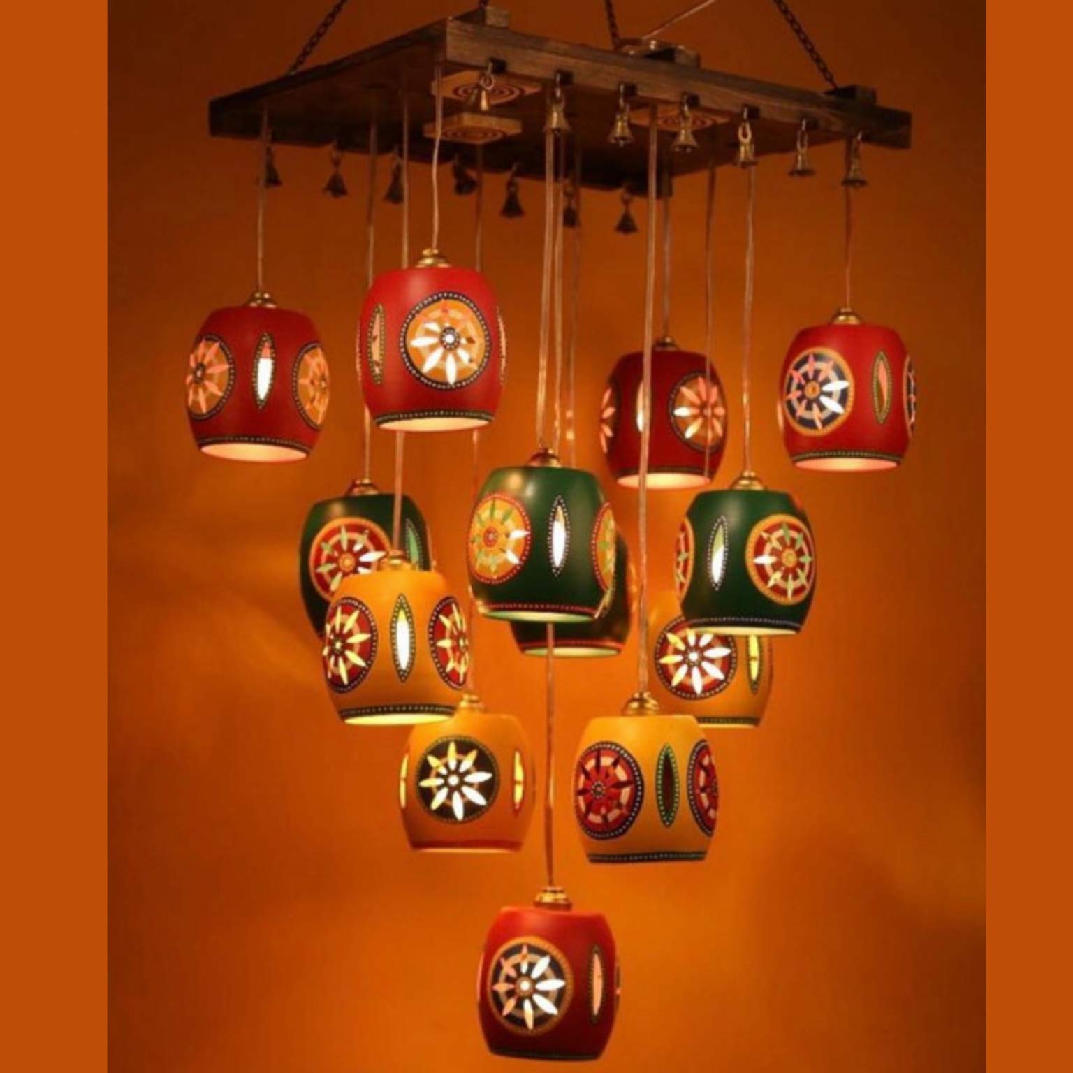 Aakriti Art Creations Cona-13 Chandelier with Barrel Shaped Metal Hanging Lamps (13 Shades) 18x12x29