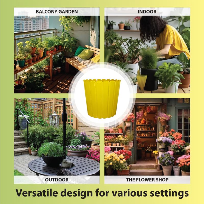 Image of GARDENS NEED 12 Inches Thai Round Flower Pot | Set of 2 | Yellow | Plastic Planter Pots for Indoor & Outdoor Home, Office & Balcony Decoration