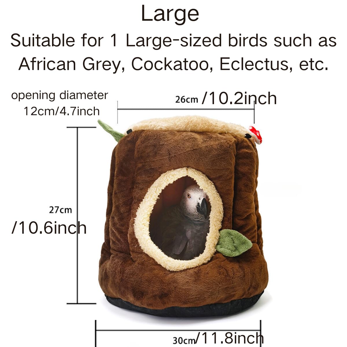 Warm Winter Bird Nest with Removable Cushion, Stump Style Bird House, Soft and Washable Hanging Bed Hammock for Parrot, African Grey,Chinchilla,Ferret, Bunny,Small Animal Houses & Habitats (Large)