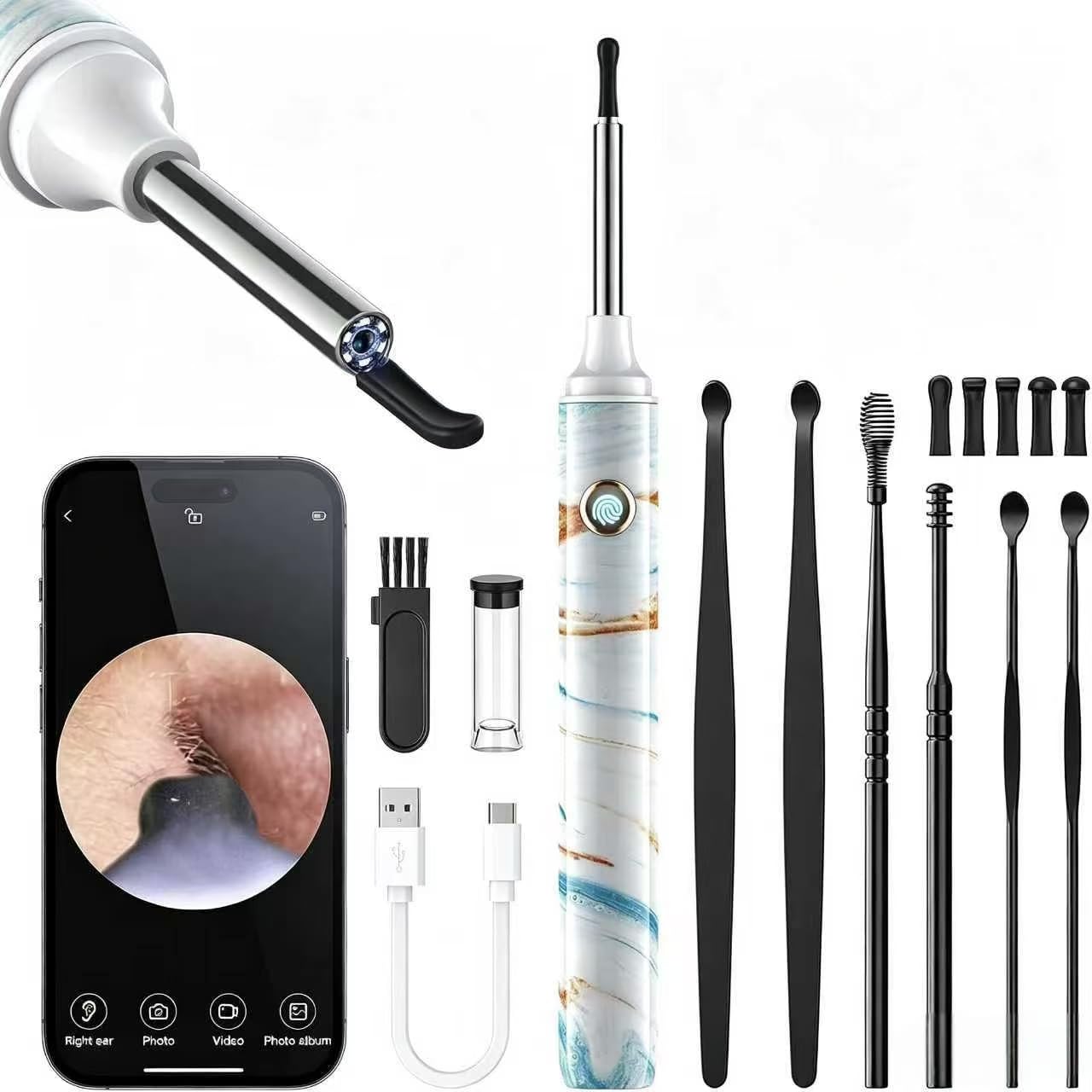 Ear Wax Removal Tool Camera - Ear Cleaner with 1080P HD Camera, Otoscope with Light, Earwax Removal Kit for iPhone, iPad, Android Phones (Bright White)