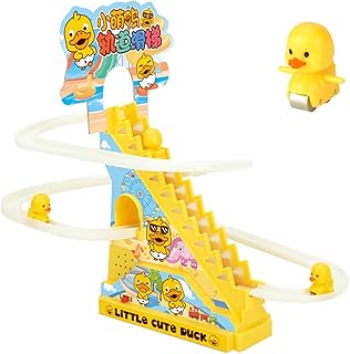 Electric Track Duck | Climbing Stairs and Slides Playset,Playful Roller Coaster Toy with 3 Duck Led Flashing Lights and Music Button, Fun Duck Stair Climbing Toy and Kids Aerfu