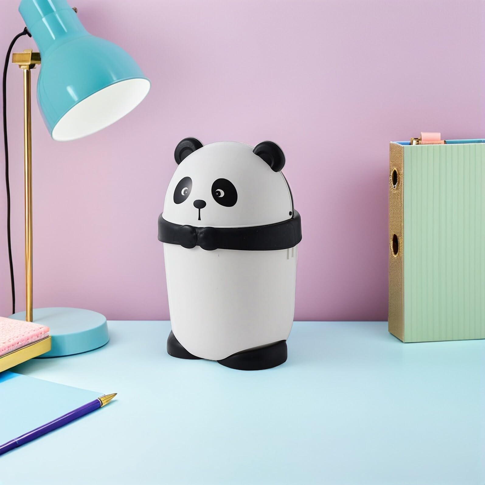 DOITOOL Cubo de Basura de Dibujos Animados Panda para Habitación Infantil Tapa y Gran Volumen de Plástico para Oficina y Hogar