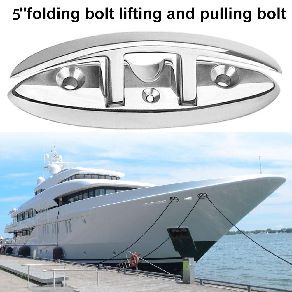 AYNEFY Bootsklampe Edelstahl 316, 5 Zoll Klappklampe mit Federmechanismus für Boot, Yacht, Dock und Kajak – Rostfrei, Salzwasserbeständig, Flache Oberflächenmontage
