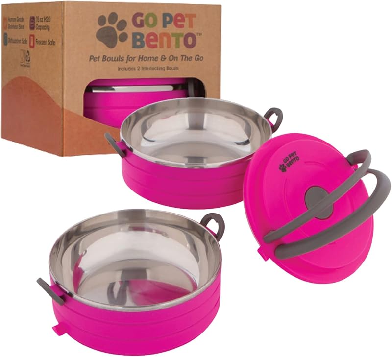 Potes para Viagem para Cães e Gatos Healthy Human em Aço Inoxidável 18/8, 2 Unidades, Rosa