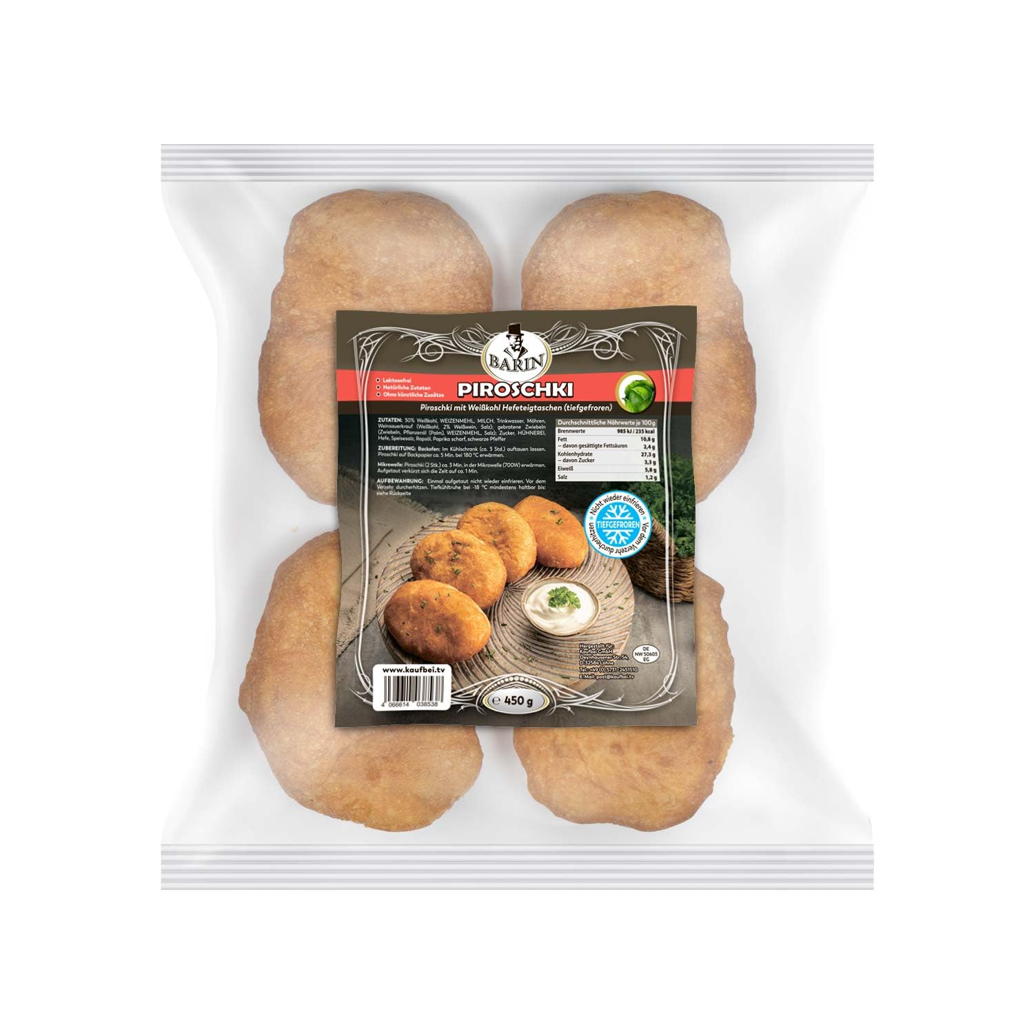 BARIN Maslenitsa Set 1940g Bliny und Piroschki 4 Sorten Tiefgefrorene Russische Spezialitäten mit Schweinefleisch Quark Kartoffel Weißkohl