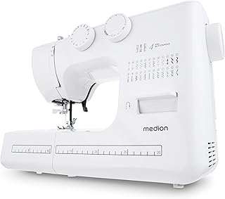 MEDION Freiarm-Nähmaschine SM60 (60 Watt, 60 verschiedene Stichmuster mit Knopflöchern, LED Nählicht, automatischer Einfädler, Rückwärtstaste, Fadenschneider, MD10689) weiß