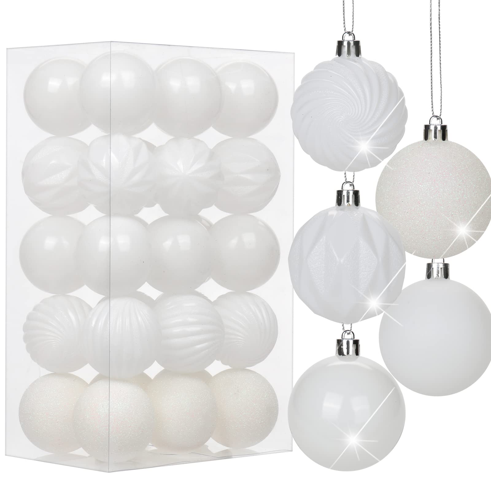 Oairse 6cm/2.3" Pearl-White Christmas Baubles 30 pcs Shatterproof Tree Ornaments with Hanging Strings, Small Christmas Tree Decorations Set for Wedding Holiday Party Wreath Xmas Halloween Home Decor