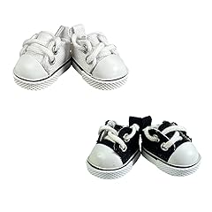 QIXINGWISE 2 Pairs 17cm Doll Shoes, Lace-Up Canvas Sneakers Mini Shoes for 17cm Dolls, Fingerboard Shoes, Mini Finger Shoes, Clothing Accessory for 6.7in Dolls (Black & White)
