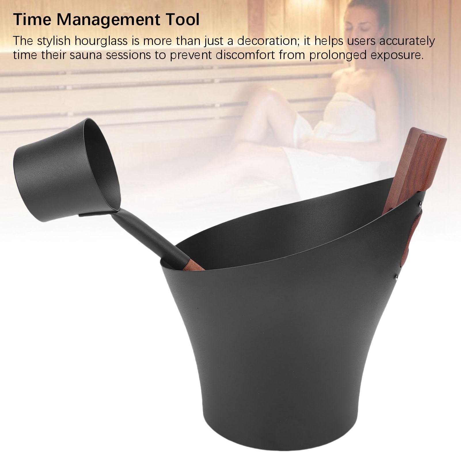 Sxhlseller Sauna Wiadro, 5L Aluminiowa Wiadro w Saunie z Drewnianym Zestawem Kadzi, Regulowana wilgotność, Higrometr Termometru, Akcesoria do Kąpieli Prysznicowej z klepsydą