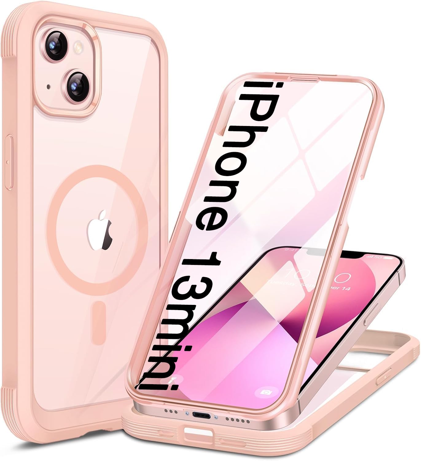 miracase for iPhone 13 mini Case 5.4",Built-in Glass Screen Protector,Pink | Full-Body Protection,Magnetic with MagSafe,Military-Grade Drop Protection Outdoor Cover Bumper for iPhone 13 mini Magnetic Pink iPhone 13 mini