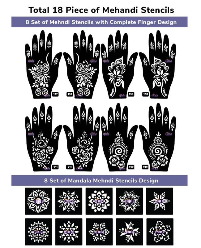 Apcute 18pc Combo Pack Mehandi Stencil Sticker, Temporary Tattoo for Women, Tatoo Heena Mehndi Design Sticker for Women, Girls and Kids, Quick and Easy to use -... - Image 2