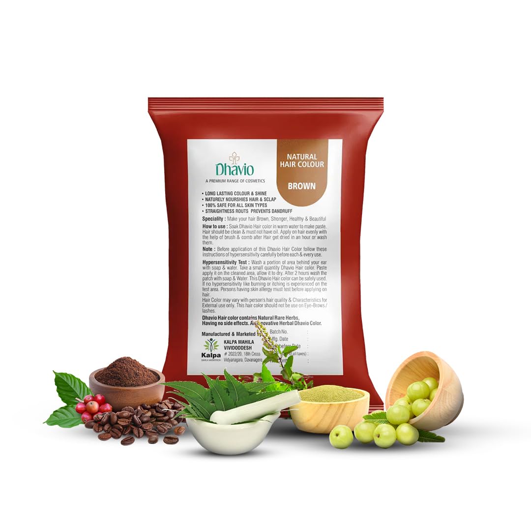 Dhavio Natural Brown Hair Colour – Ammonia-Free & Nourishing | Herbal Hair Color with Amla & Bhringraj | Soft & Natural Brown Tone | 25g-image-19