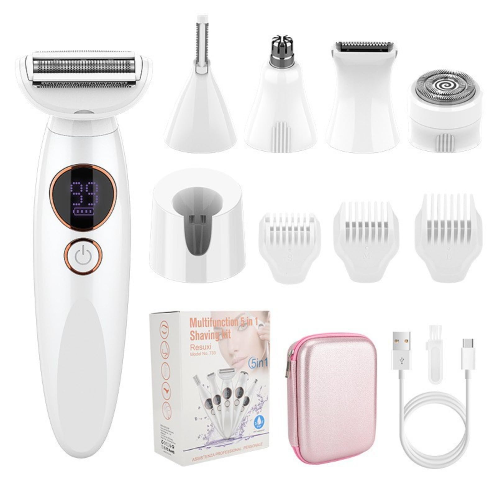 Rasoir Electrique Femme,Rasoir Elios Femme 5 En 1,Rasoir Femme,Épilateur Électrique avec Affichage LED et Chargement USB,IPX7 Étanche, pour Bikini,Aisselles,Jambes,Nez(Disponible en trois couleurs)