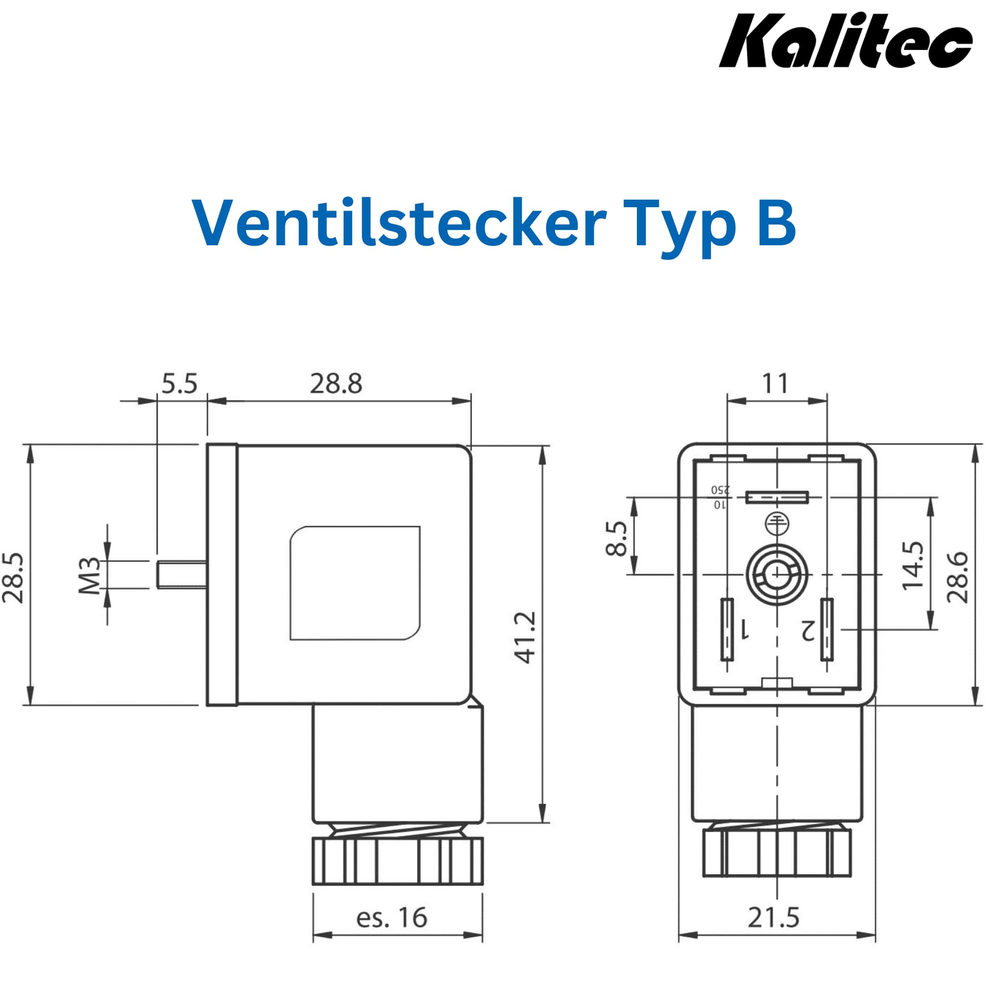 Kalitec Pack Of 3 Valve Connectors Type A I 3-Pin 24 V Transparent With Wiring I PG9 I LED + Varistor I Contact Surface 27 X 27 Mm² I Contact