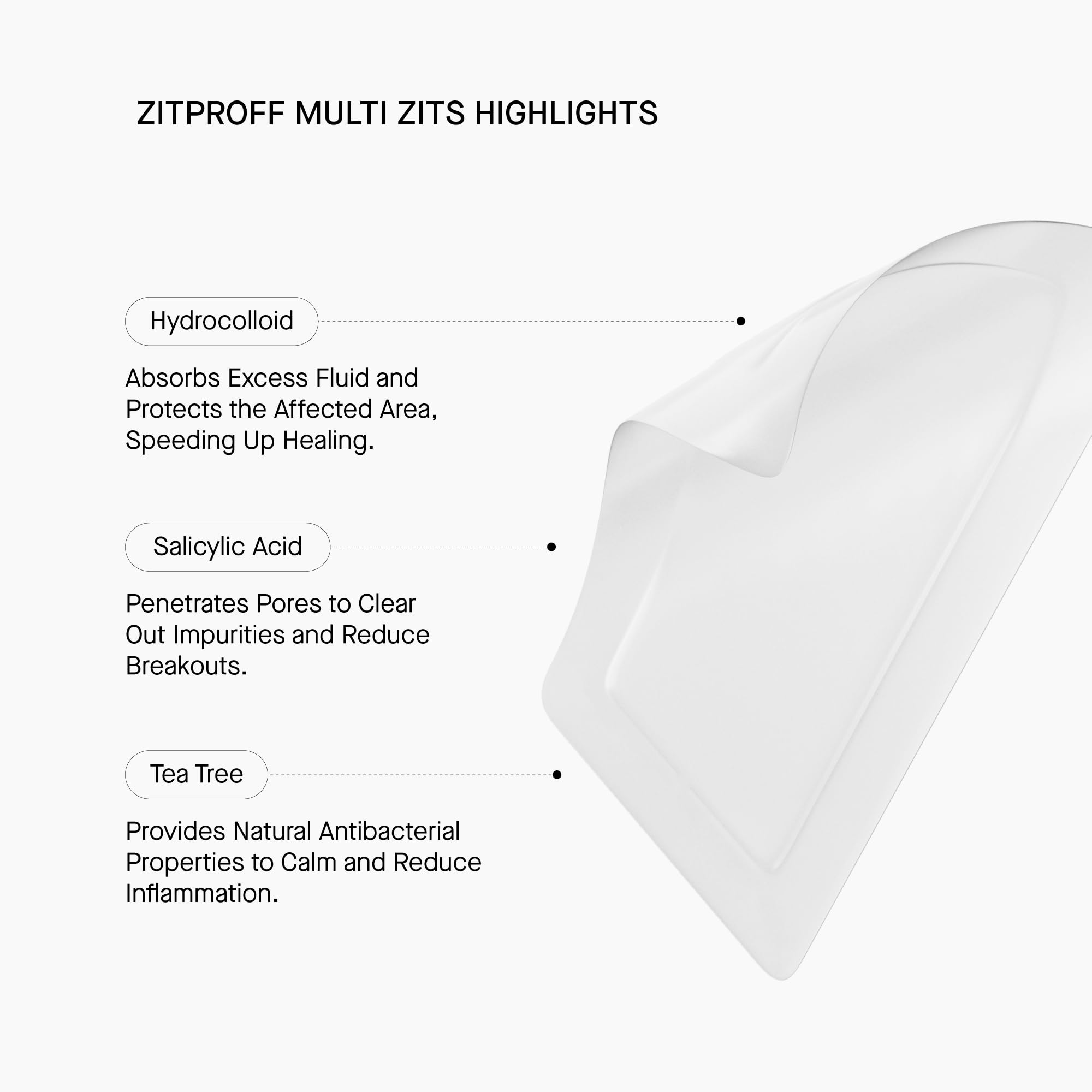 ACNEMY ZITPROOF® MULTIZITS - XL hydrocolloid acne patches for cheeks, chin, and forehead, 10 patches – Salicylic acid, tea tree oil, and centella asiatica help reduce inflammation and blemishes
