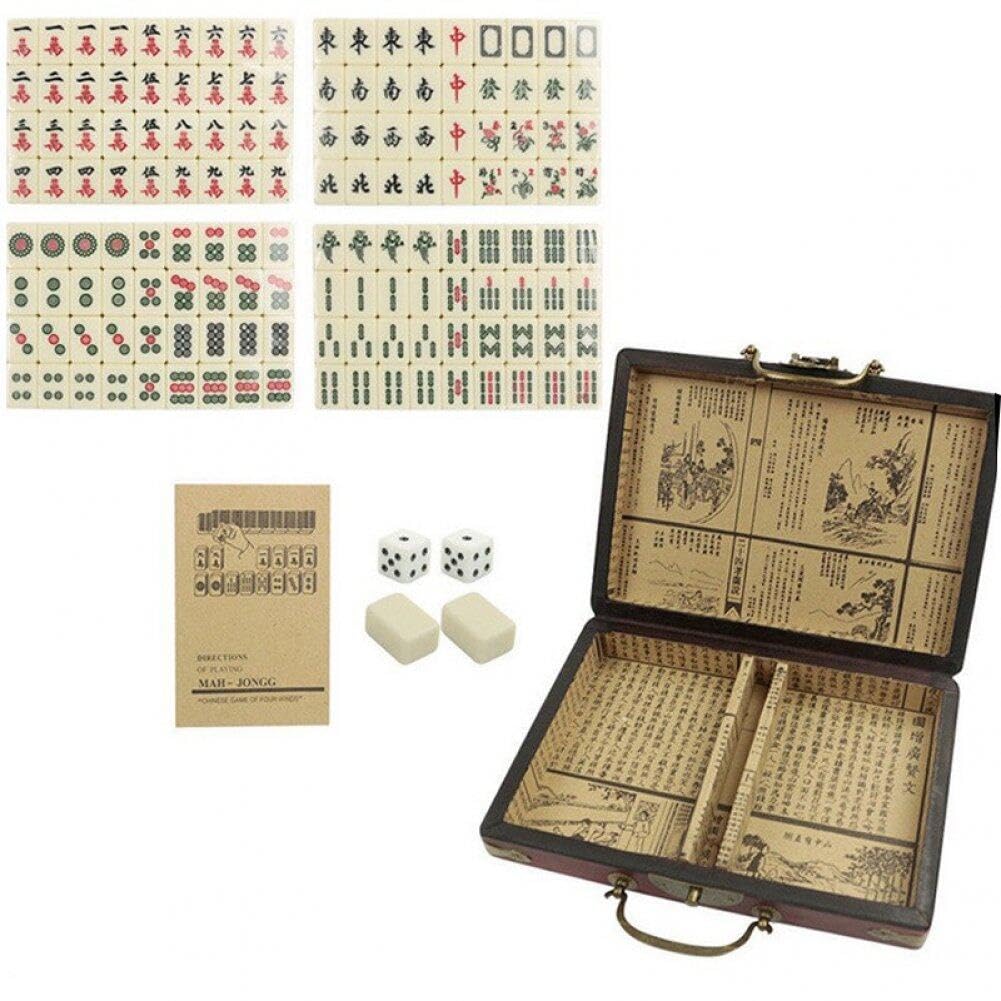 Petit Ensemble De Majong Chinois 144pcs Mahjong Tile Set, 2pcs Dice & Case Travel Mahjong Set pour Le Jeu De Table De Fête De Famille
