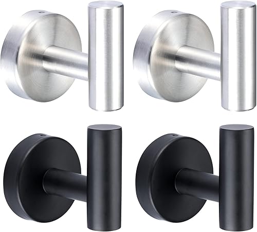 KABUDA Paquete de 4 ganchos para toallas, gancho para bata de baño, colgador de puerta de acero inoxidable, gancho de pared para armario, baño,
