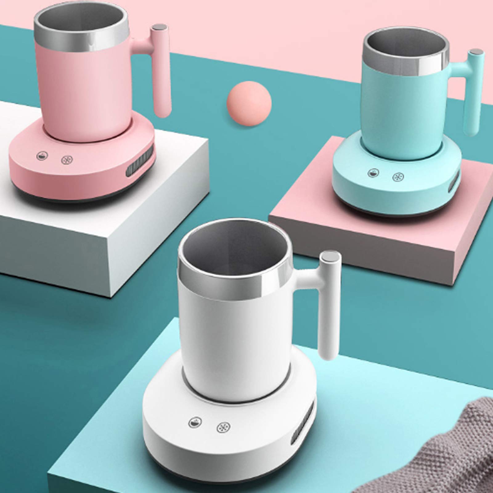 Chauffe-Tasse électrique USB Réchauffeurs Constante Tasse Chaude Seau à Glace Glacon Isotherme de Bureau Tasse Portable à Double Usage de Refroidissement Rapide et Le Chauffage,Blanc