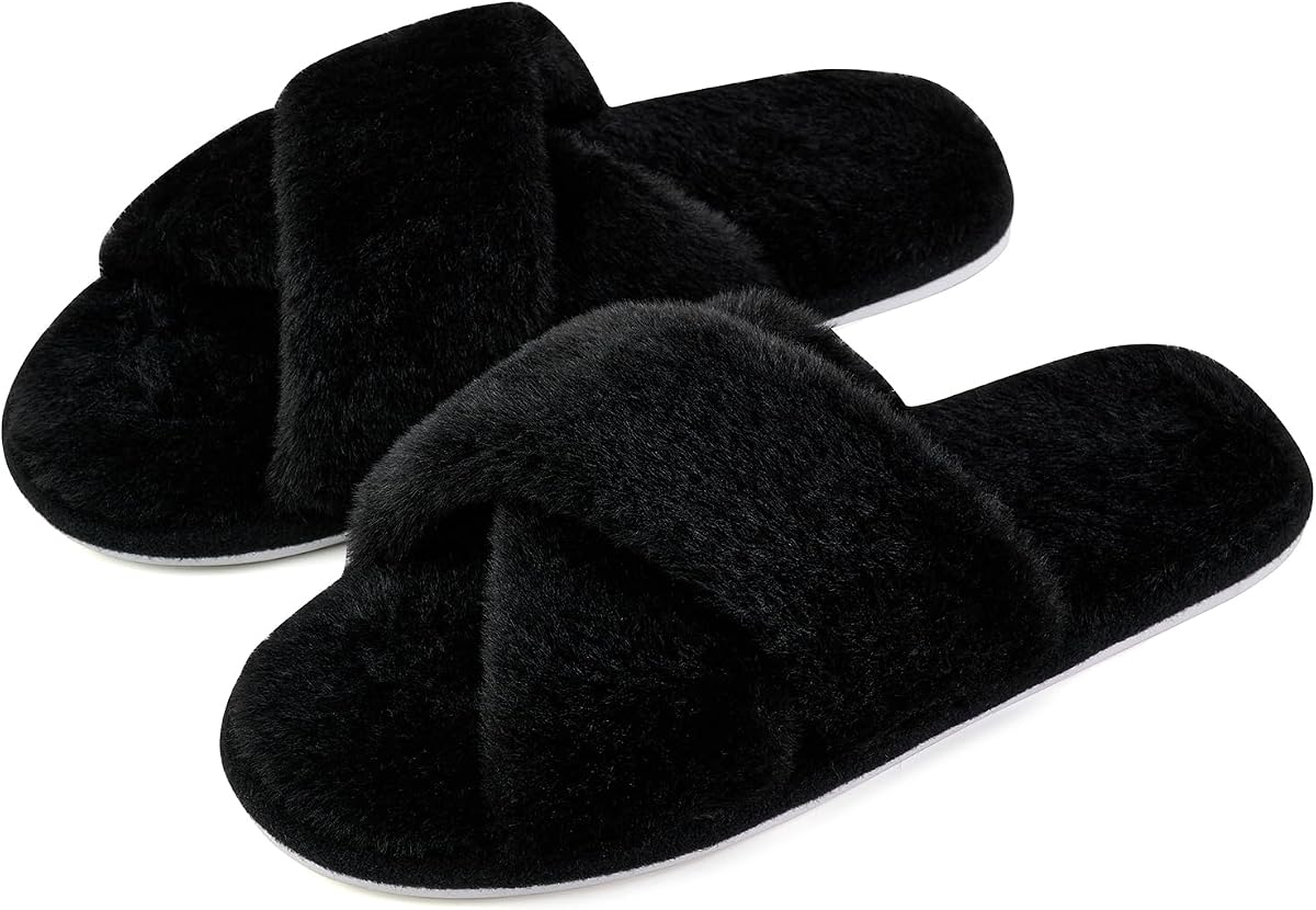 Women's Fuzzy Open Toe House Slippers with Memory Foam