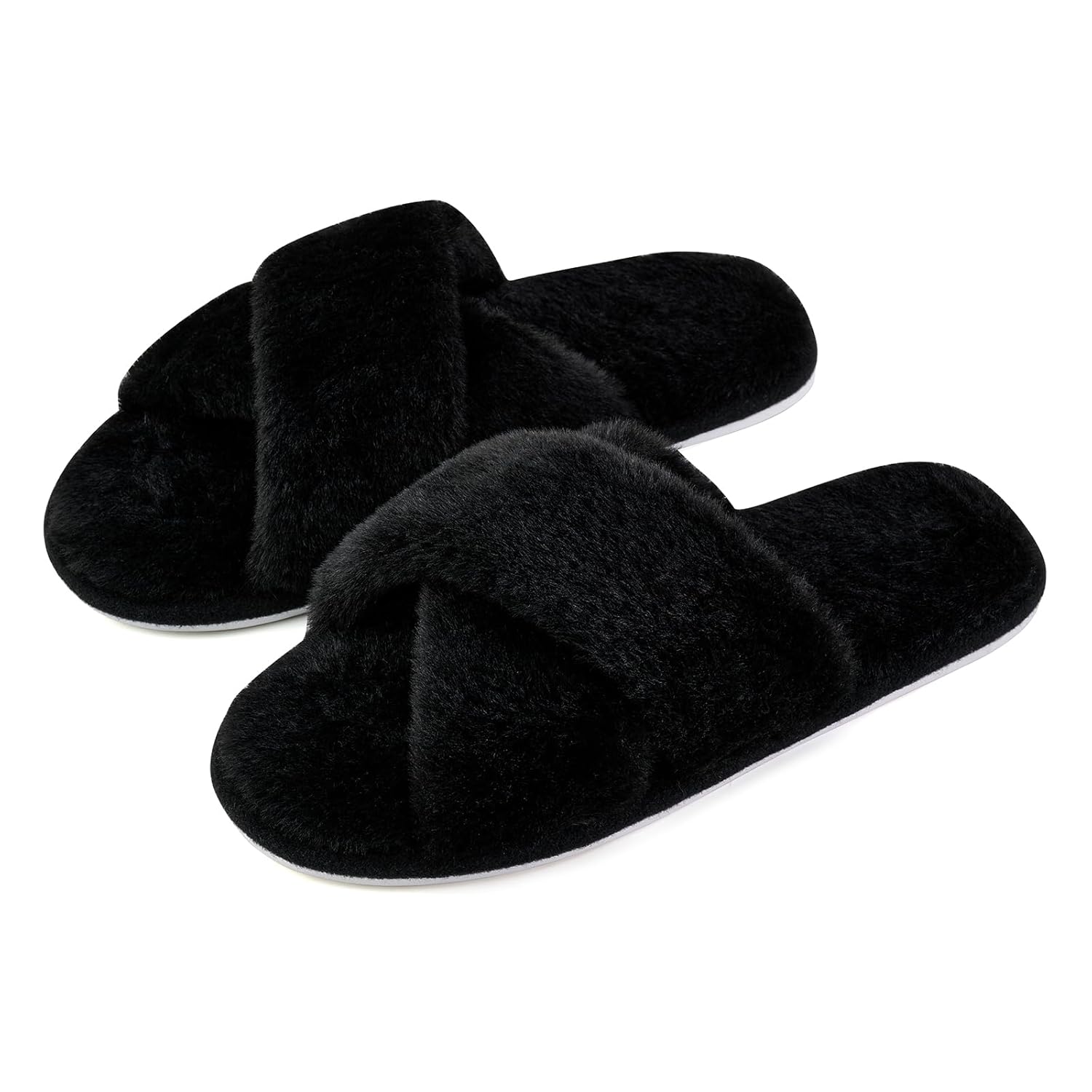 ANLUKE Womens Fuzzy Slippers Cross Band Memory Foam House Slippers for Women Cozy Indoor Outdoor Open Toe