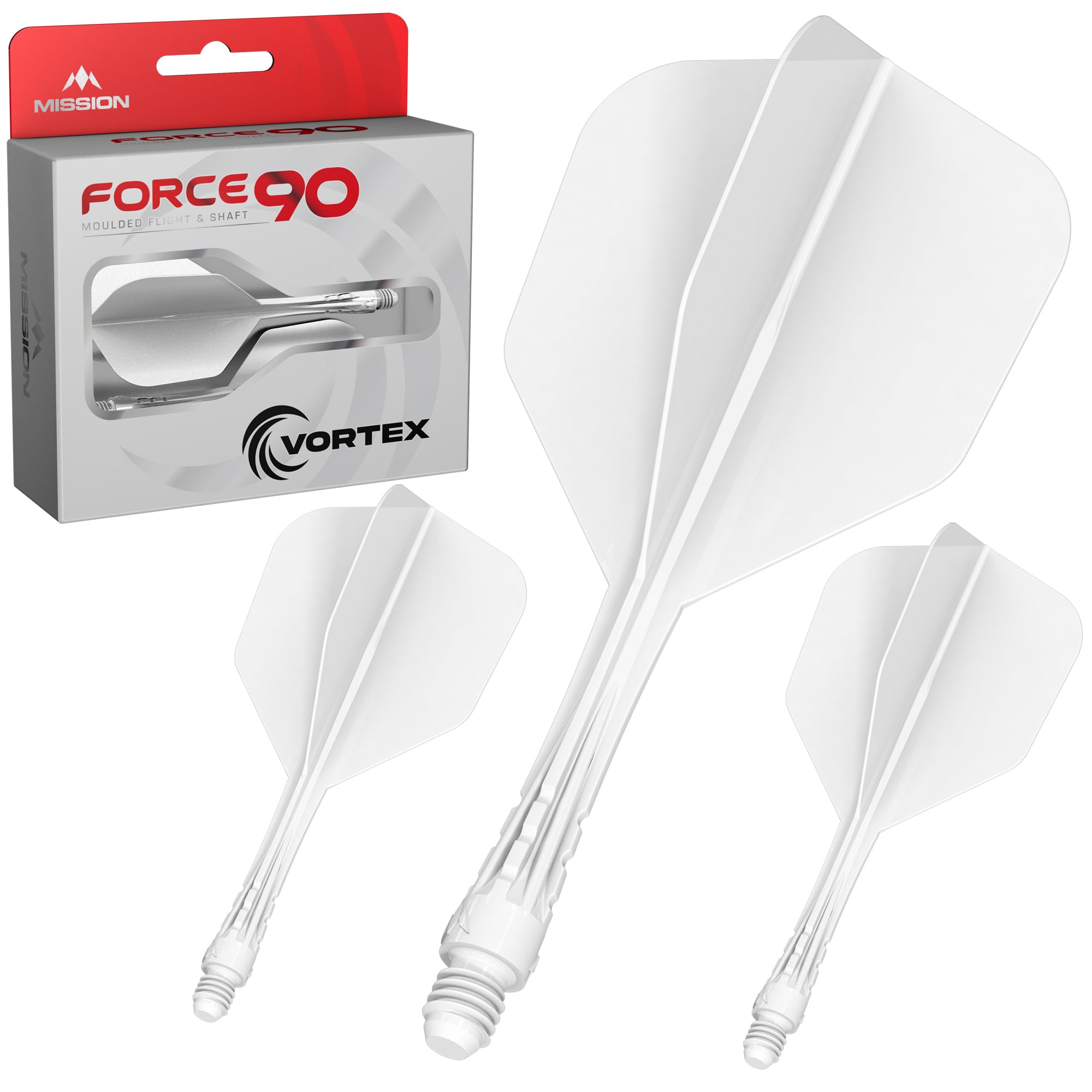 Mission Darts | Force 90 Vortex | Integrated Precision Moulded Dart Flight And Shaft System | Multiple Styles | Multiple Colours. (Standard No6 - Medium, Solid White)