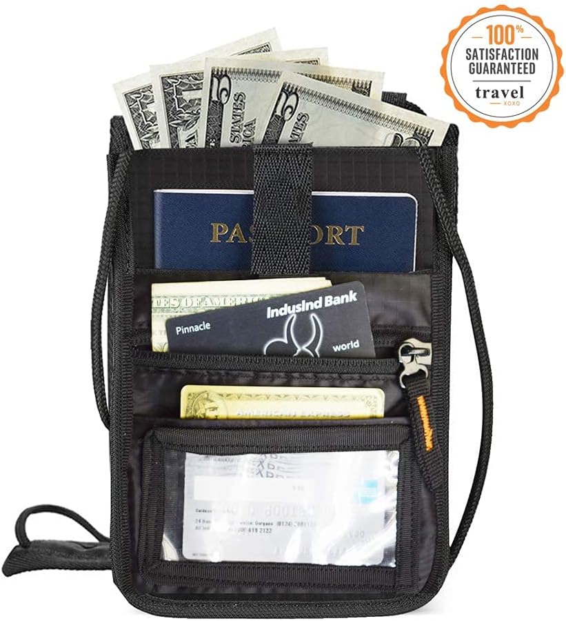 TravelXOXO Polyester Hidden Neck Stash Wallet Black