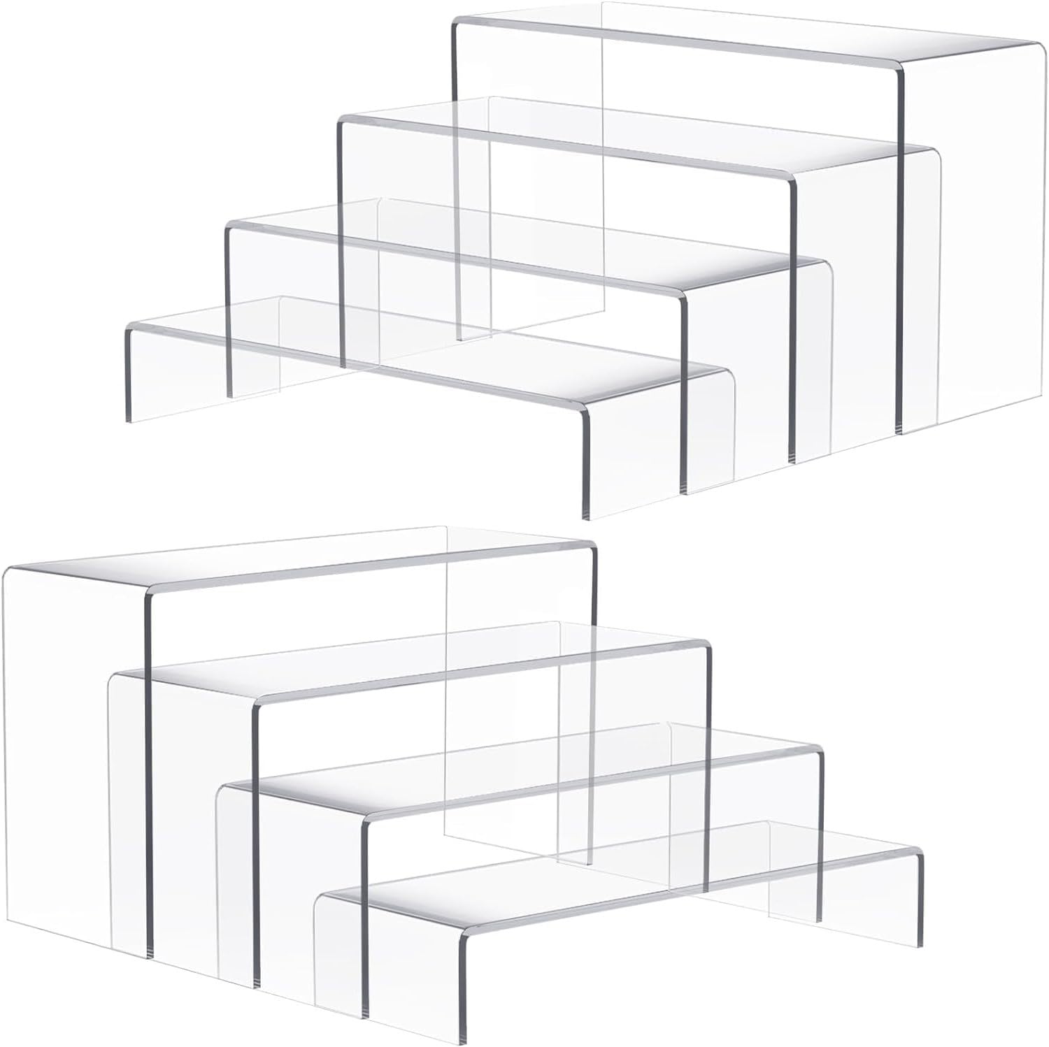 Kaheign Transparent 8Pcs Large Acrylic Risers, 2 Set 4-Tier Clear Display Organizer Shelf Tabletop Riser Stand Holder For Perfume Cupcake Figures Dessert Food Cosmetics Lotion Cream Cologne Jewelry