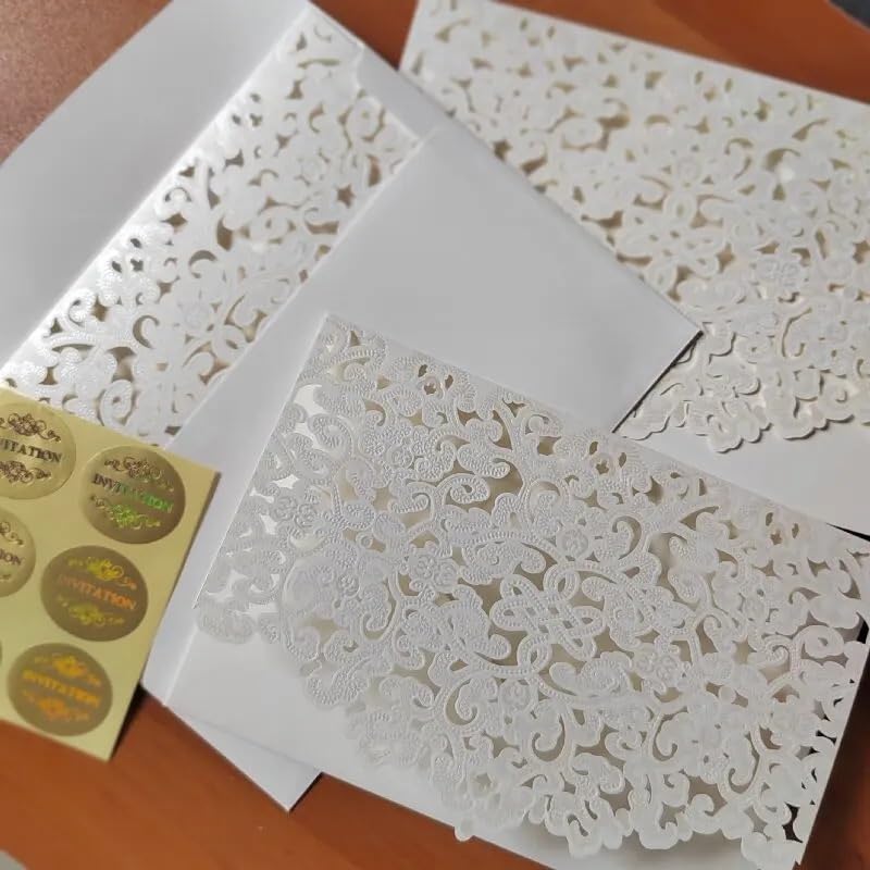 Inviti Matrimonio 10/50 pezzi Kit di biglietti d'invito in pizzo color crema con lamina in rilievo, traforato, scrittura a mano, set for matrimonio(50pcs)