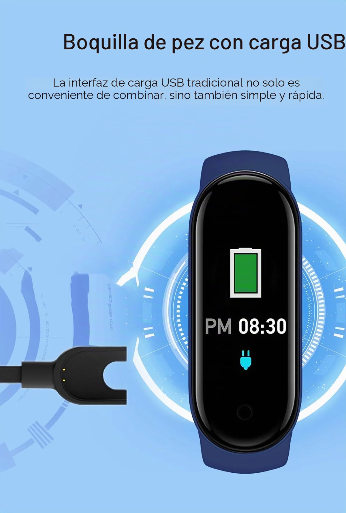 Banda Inteligente M8 8 Frecuencia Cardíaca Oxigenación IP67 Impermeable Sueño Carga Magnética (Negro)