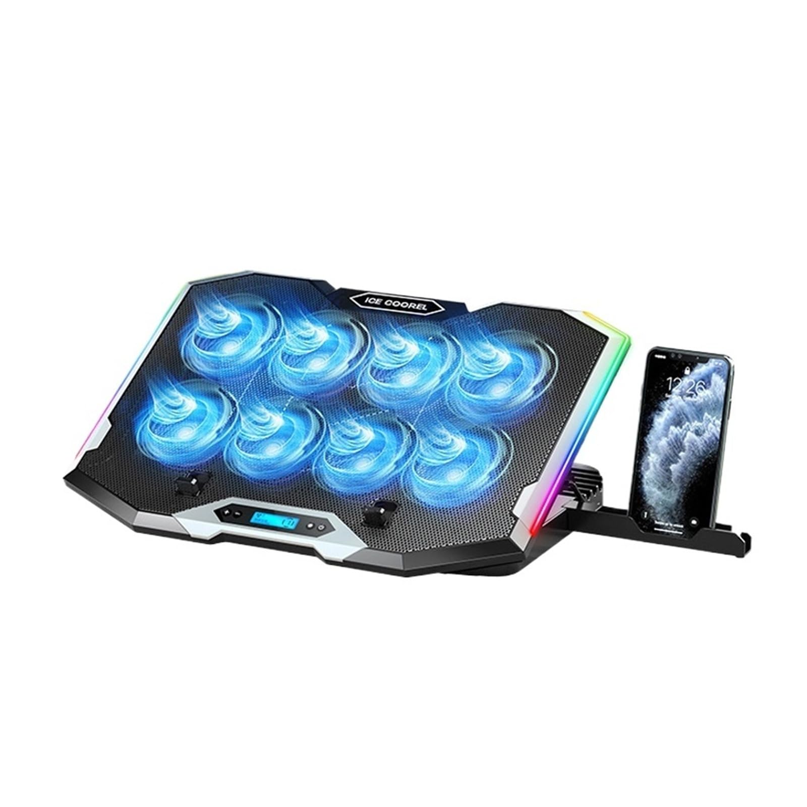 Raffreddatore for laptop RGB Base di raffreddamento for laptop con schermo a LED da 12-18 pollici 3500 RPM 8 ventole 2 porte USB Supporto for dispositivo di raffreddamento for notebook