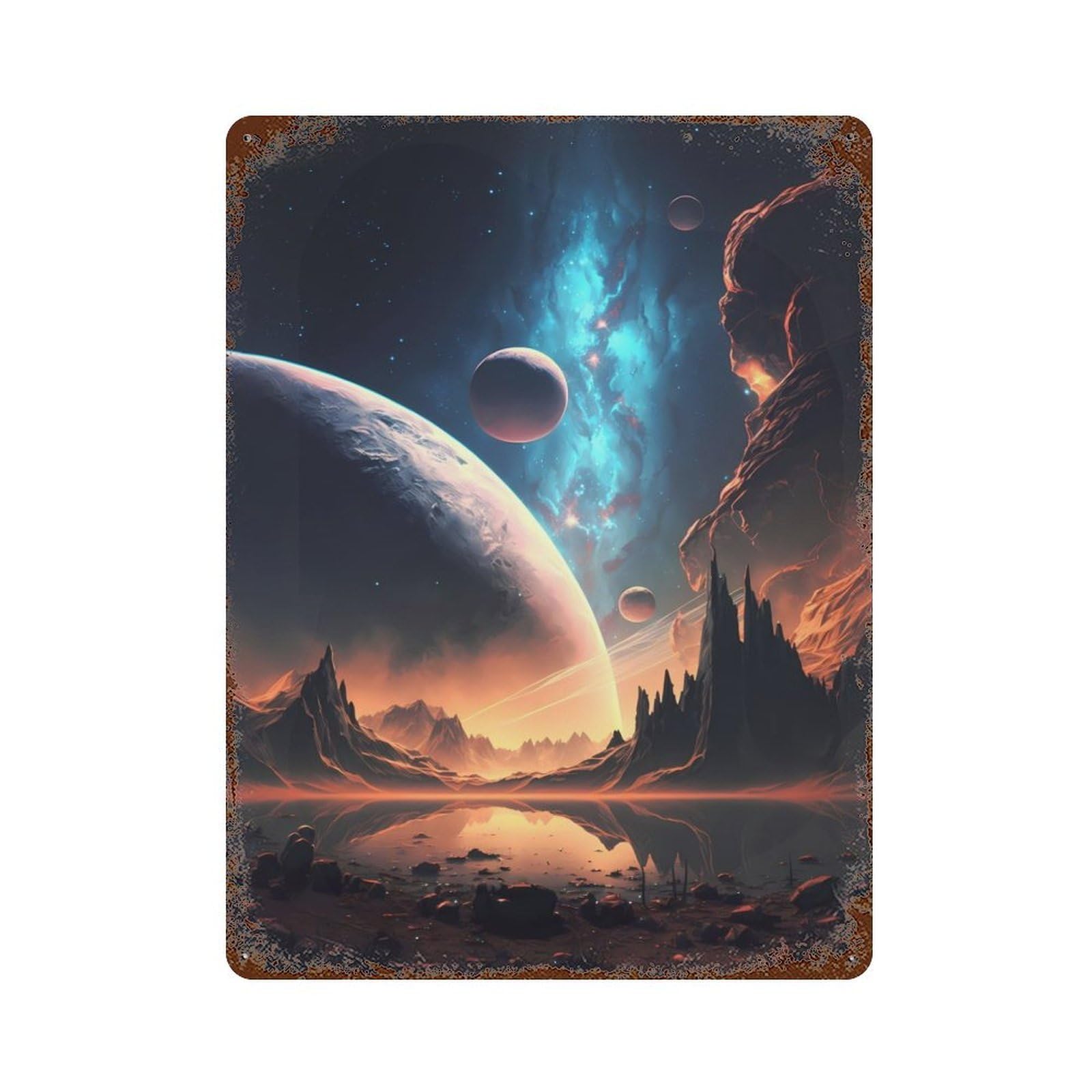 Beyond The Galaxy 15.7"x11.8" Rust Effect Tin Sign, Industrial Home Decor for Living Room, Hallway And Home Decor