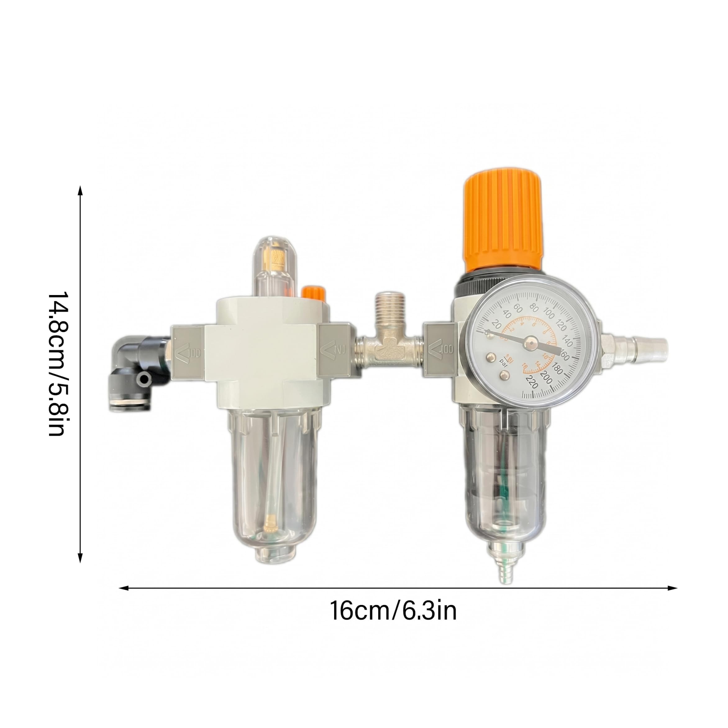 Regulador de presión de aire en línea, regulador de presión de agua con manómetro - Accesorio para cambiador de neumáticos, 1/4 Npt, plateado