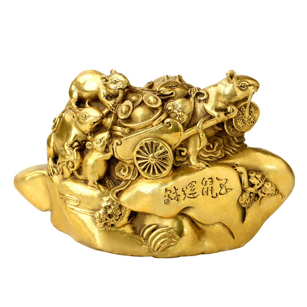 YNIYUJKL Feng Shui Ornaments Handmade Craft Zodiac Statue/Rat Statues Pure Brass Chinese Decor Figurine Five Rats Fortune,For Home And Office Wealth And Good Luck Sculpture