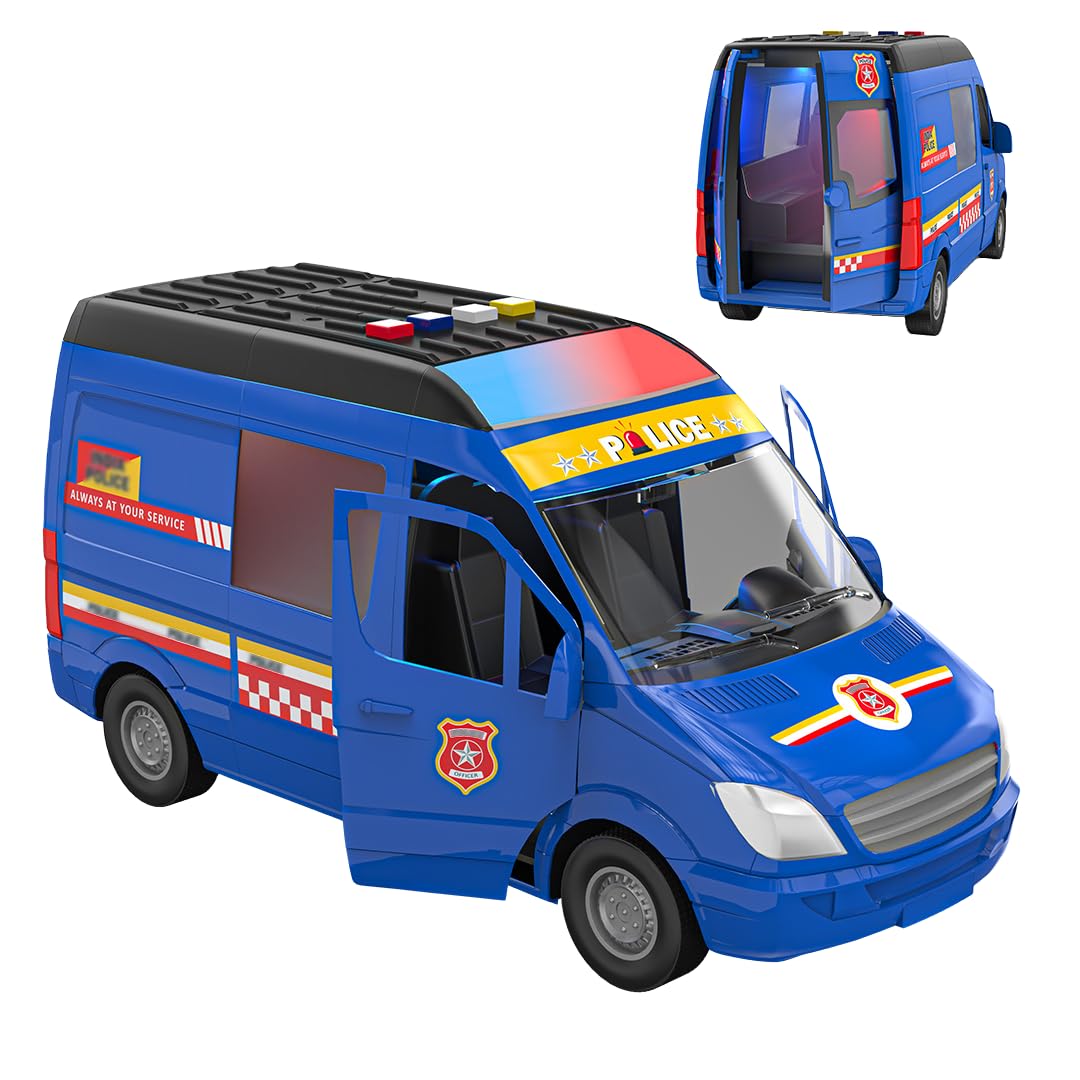 Mirana India Police - Big Toy Van for Kids - Multiple Emergency Sirens - 4 Preloaded Baby Rhymes - Friction Powered Wheels - Detailed Cab Area - Best Cop Car for Boys & Girls (Police Van)