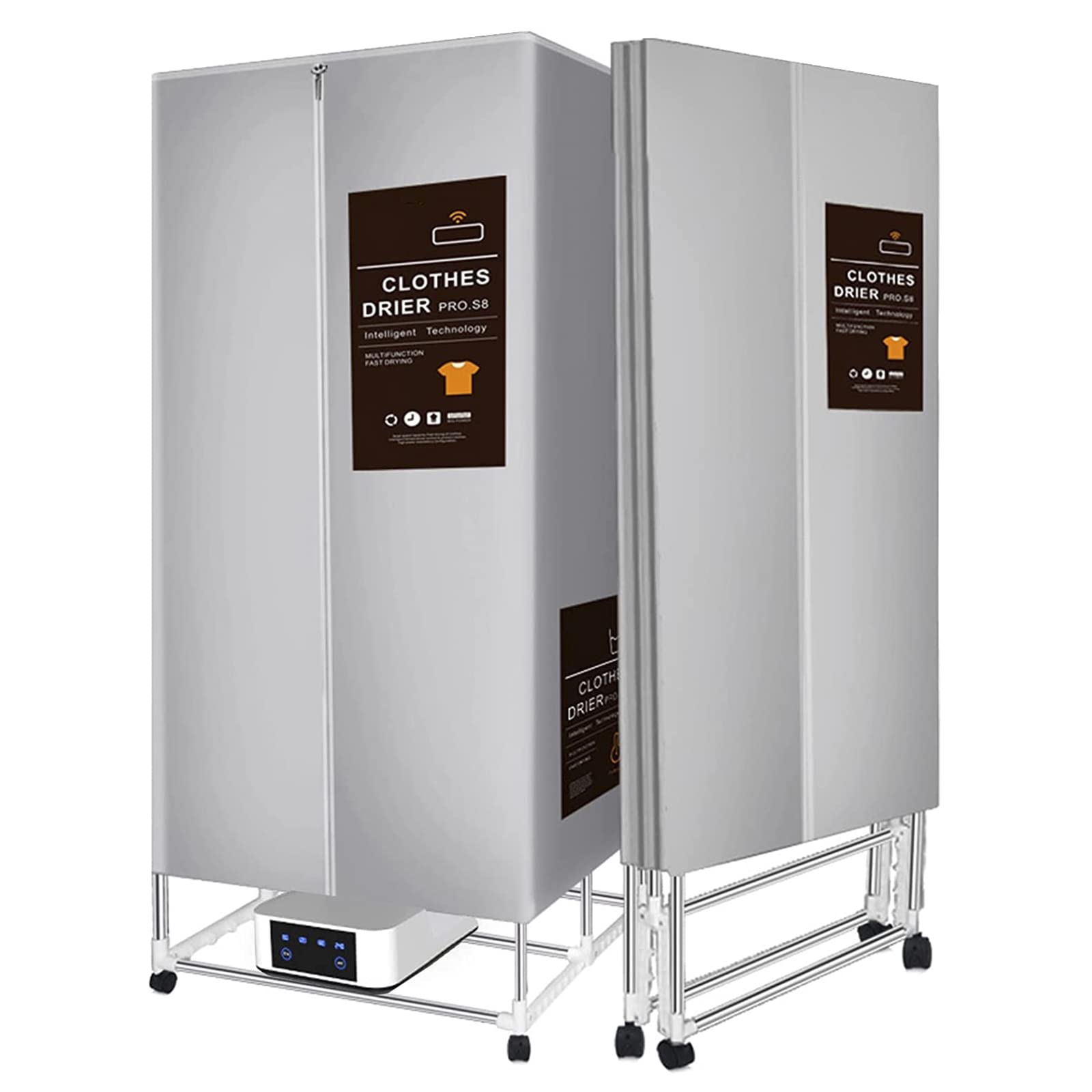 Asciugabiancheria Elettrica Portatile con Timer, Stendino Elettrico 1200W Basso Consumo, Stendibiancheria Elettrico Armadio Pieghevole a 2 Livelli, Protezione da Surriscaldamento,Grigio,H150cm