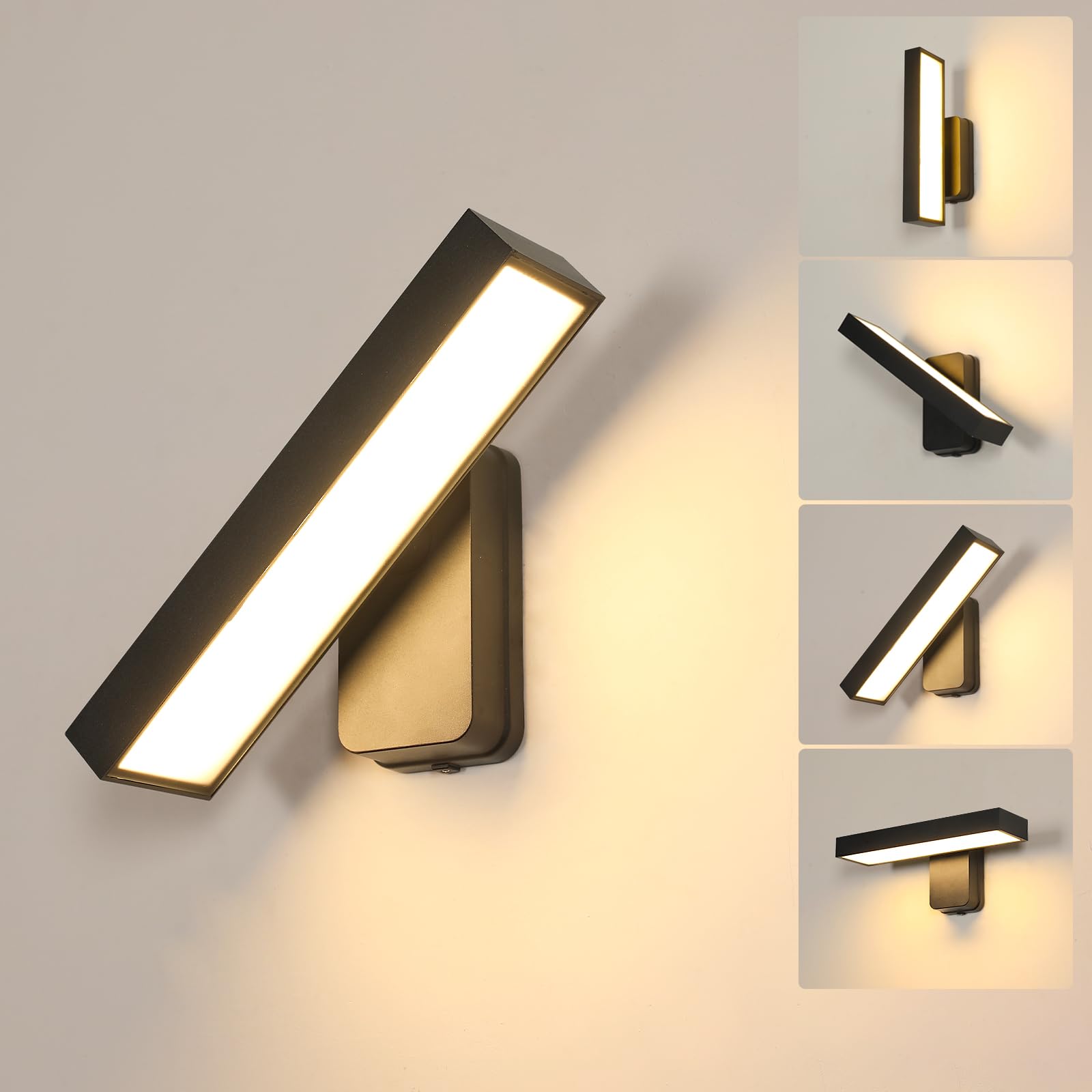 Goeco LED Outdoor Wall Light, 17 W, 3000 K, IP65 Waterproof, Black | 1900LM Outdoor Wall Light Outdoor Warm White Light with 350° Rotating LED Panel for Garden, Patio, Hallway, 30 cm