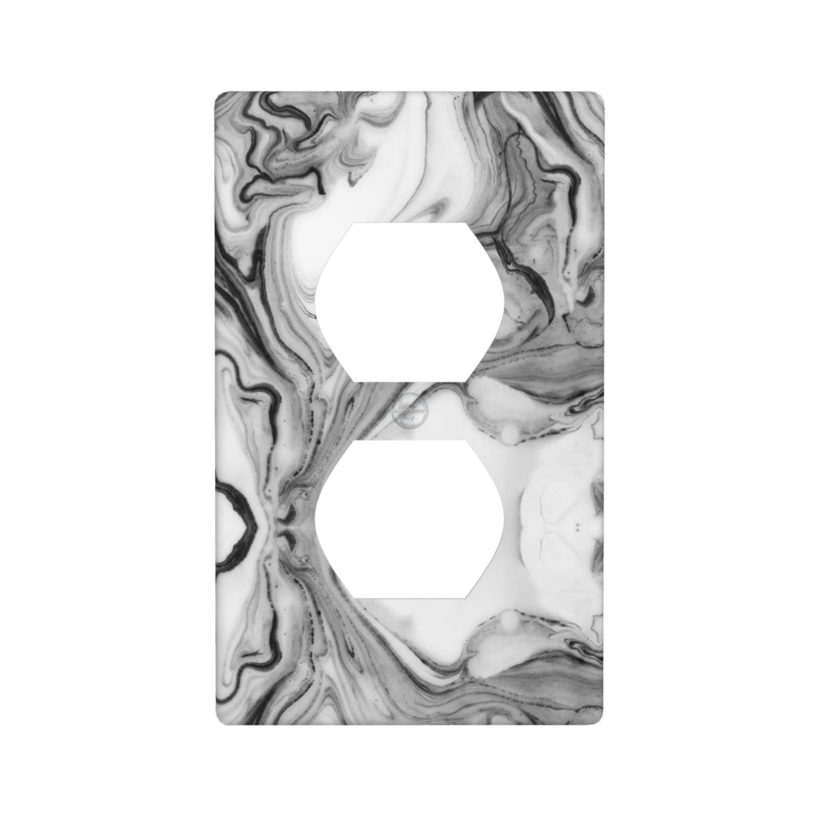 Marble Outlet Wall Plate Cover 1 Gang Decorative Single Duplex Receptacle Electrical Wallplate Bedroom Bathroom Decor Faceplate 4.5 X 2.76 In Grey and White